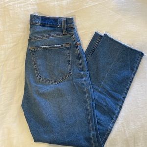 Abercrombie cropped straight ultra high rise flare jeans.